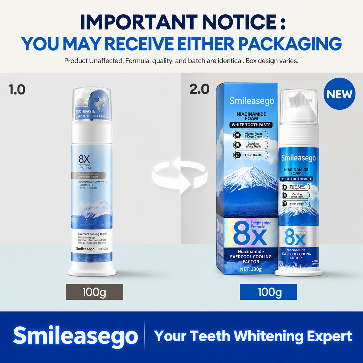 🎉Niacinamide Foaming Whitening Toothpaste 8X - Fresh Breath Stain Removal Gentle Teeth Cleaning 100ml-D