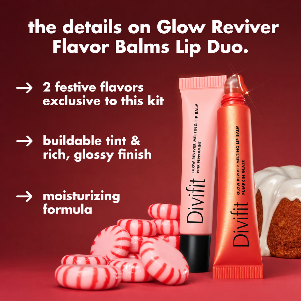 Divifit Glow Reviver Flavor Balms Lip Duo – Limited Edition Pink Peppermint & Pumpkin Glaze